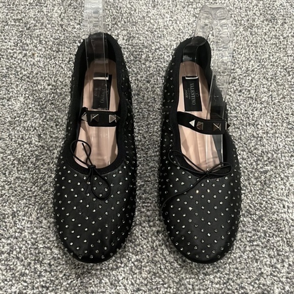 Valentino Garavani Rockstud Crystal Leather Ballerina Flat in Black Size 38 NWOT - Picture 2 of 8